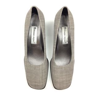 Etienne Aigner Deanna Women 7.5 M Gray Tan Textile Square Toe Heels Pump Shoes
